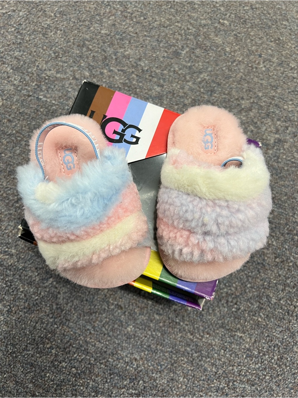 UGG Pastel Multi-Color Fluffy Slide Sandals